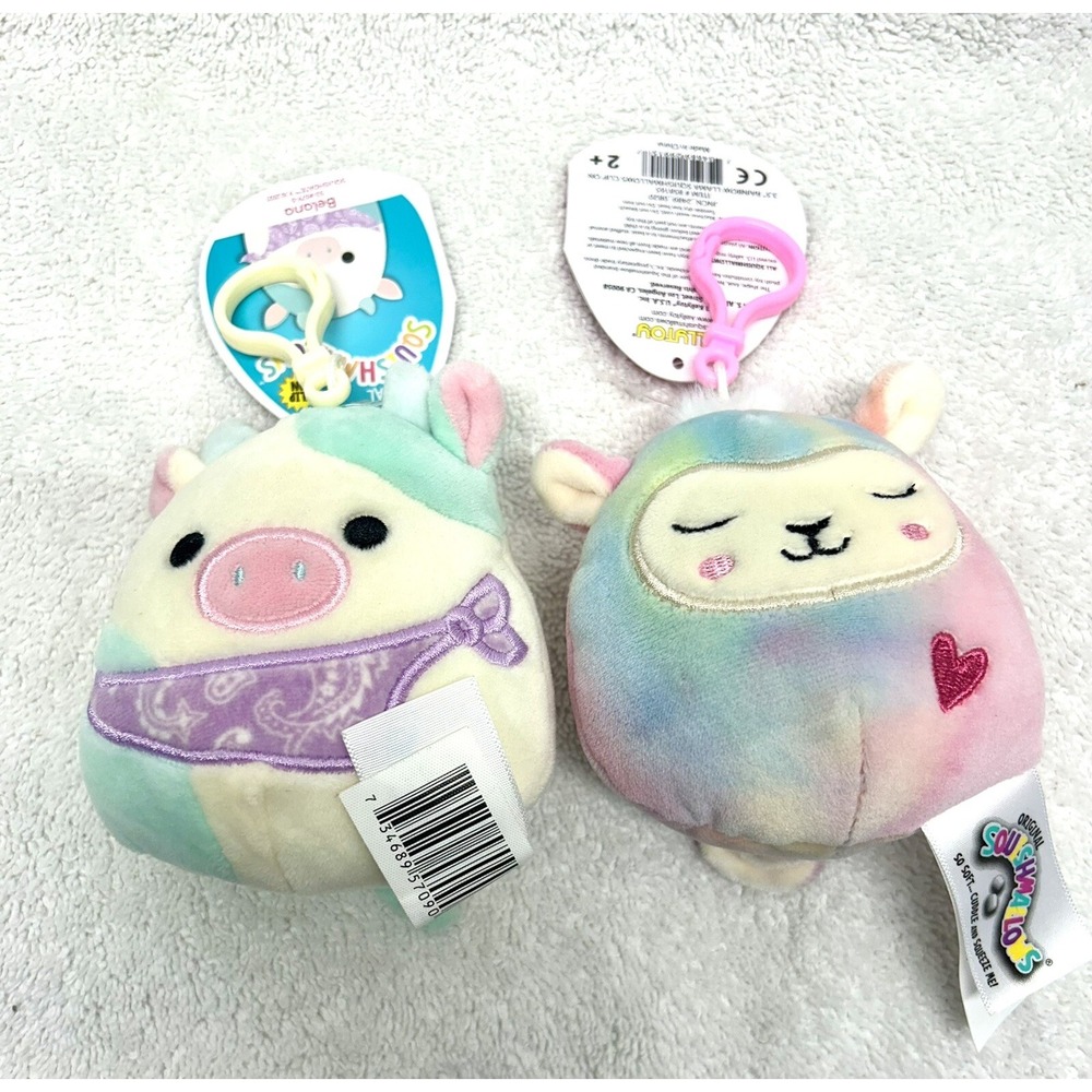 Squishmallows Lot of 2 Plush Keychains Belana & Leslie NEW (C1)